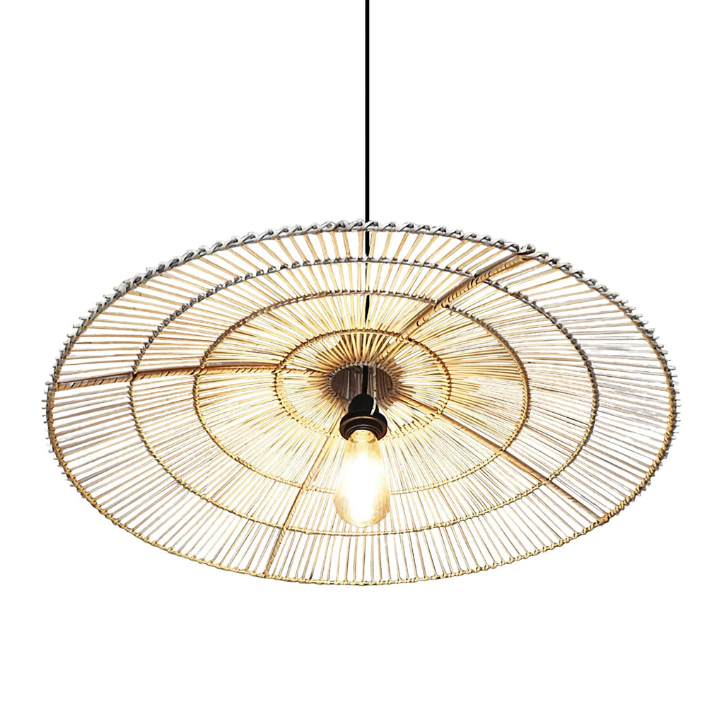 Umbrella Rattan Flat Round Pendant Light