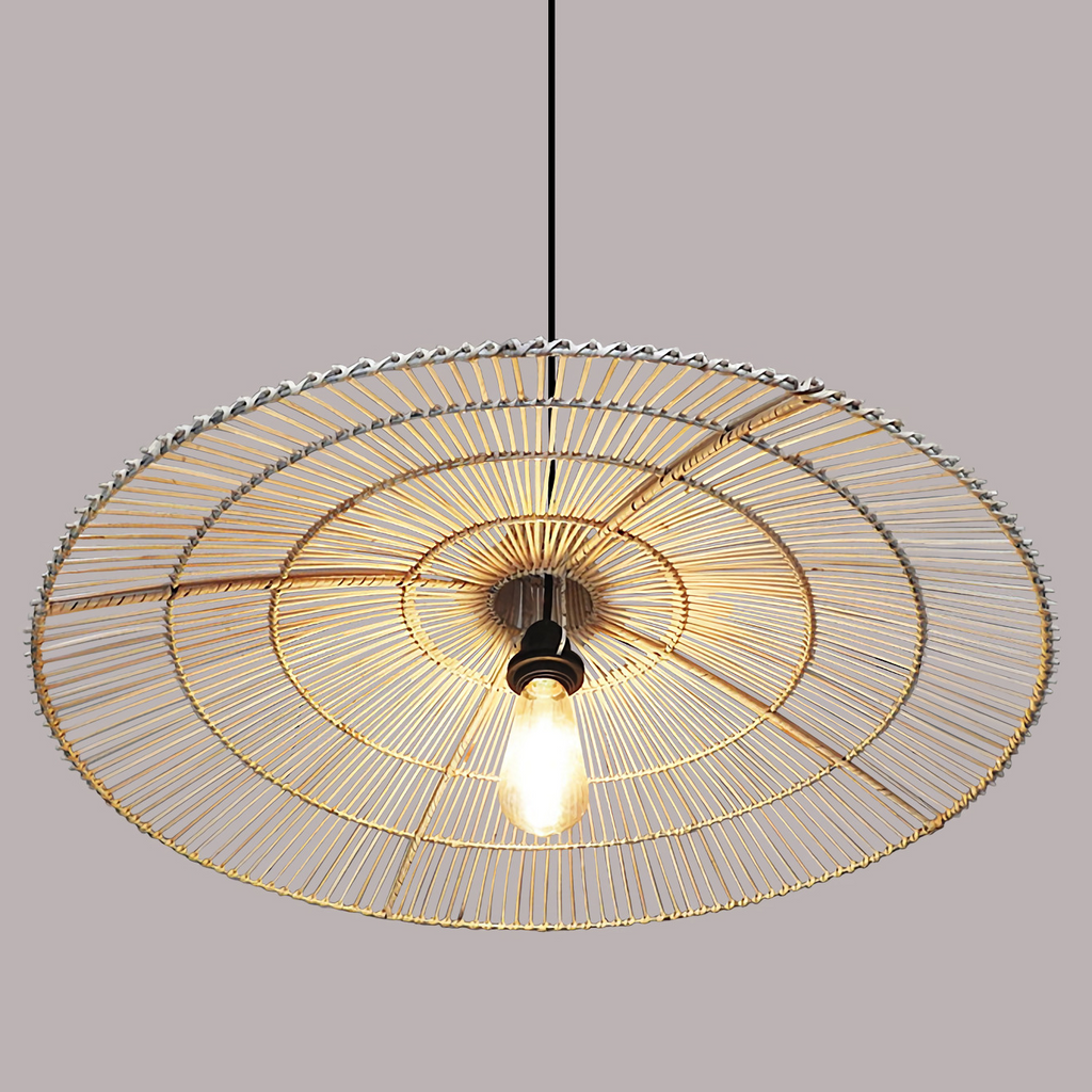 Umbrella Rattan Flat Round Pendant Light