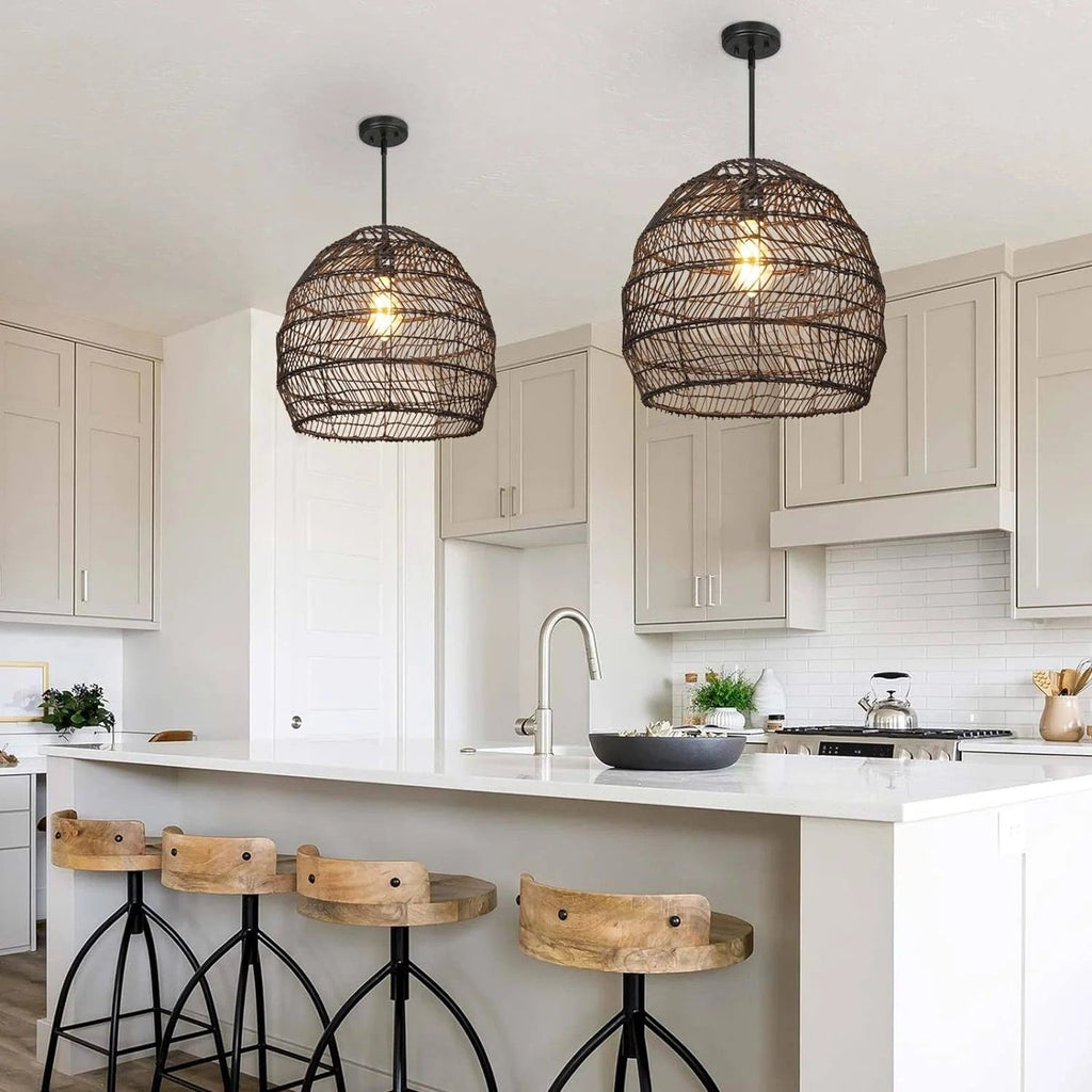 WalmHomie Black Wicker Rattan Pendant Light