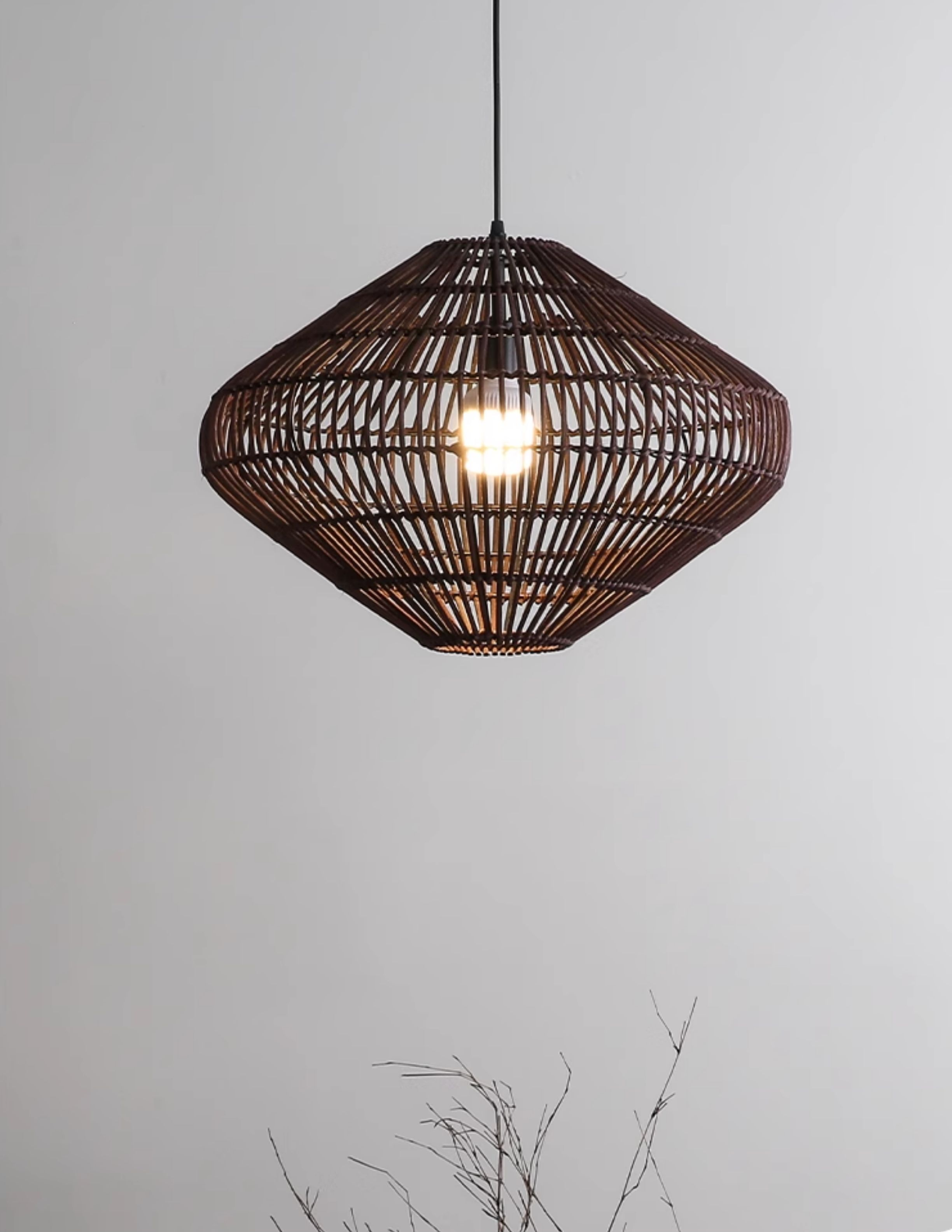 Geometric Diamond Rattan Basket Pendant Light