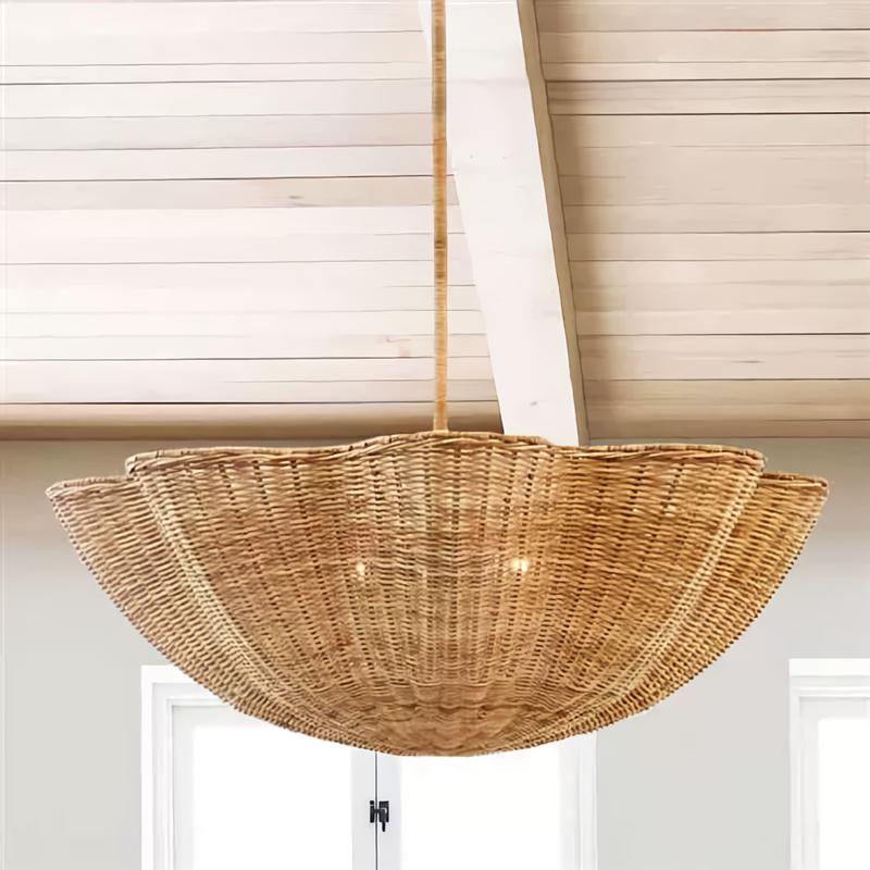 Marion Scallop Woven Wicker Rattan Pendant Light