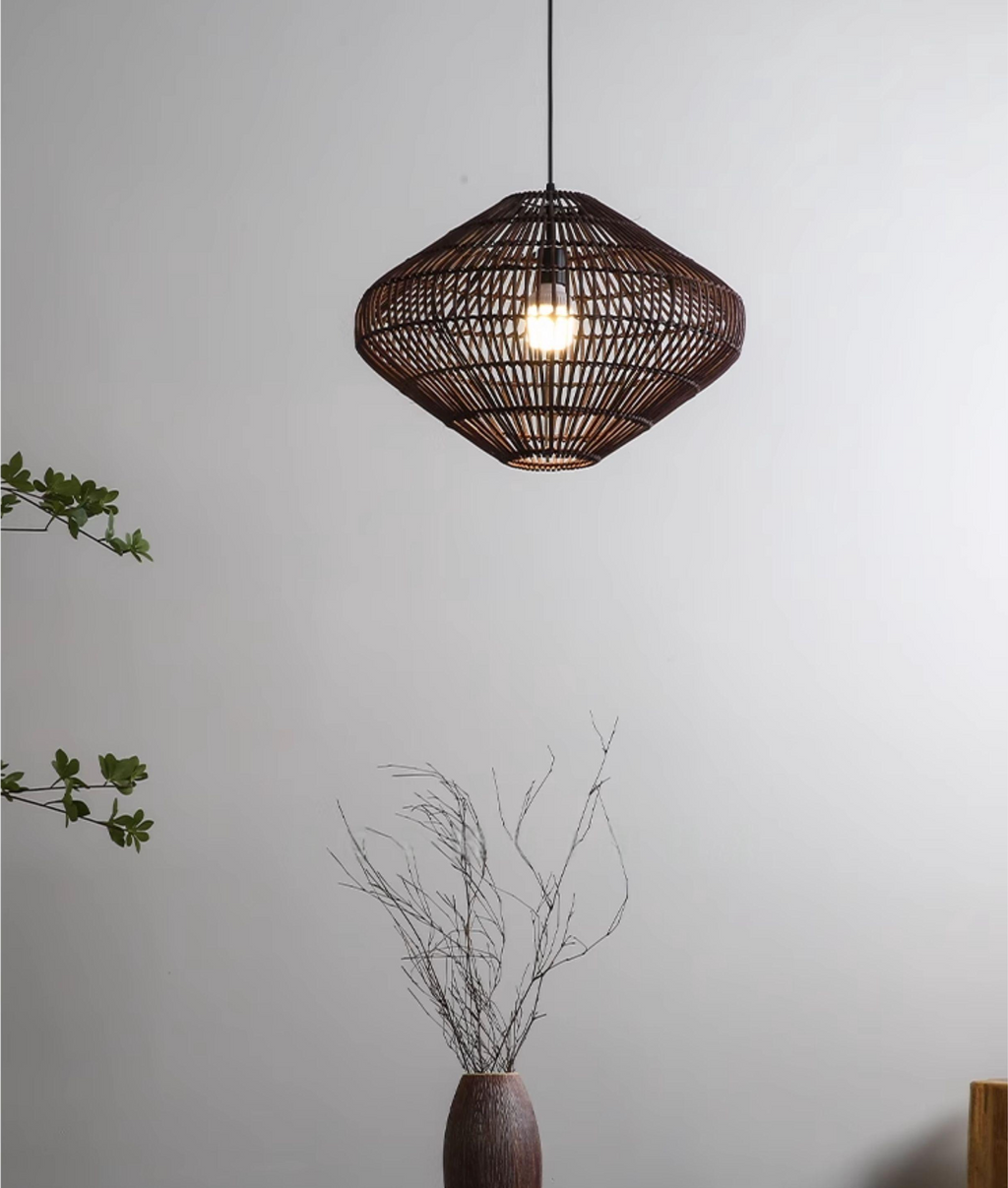 Geometric Diamond Rattan Basket Pendant Light