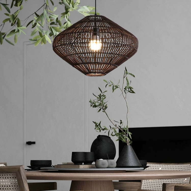 Geometric Diamond Rattan Basket Pendant Light